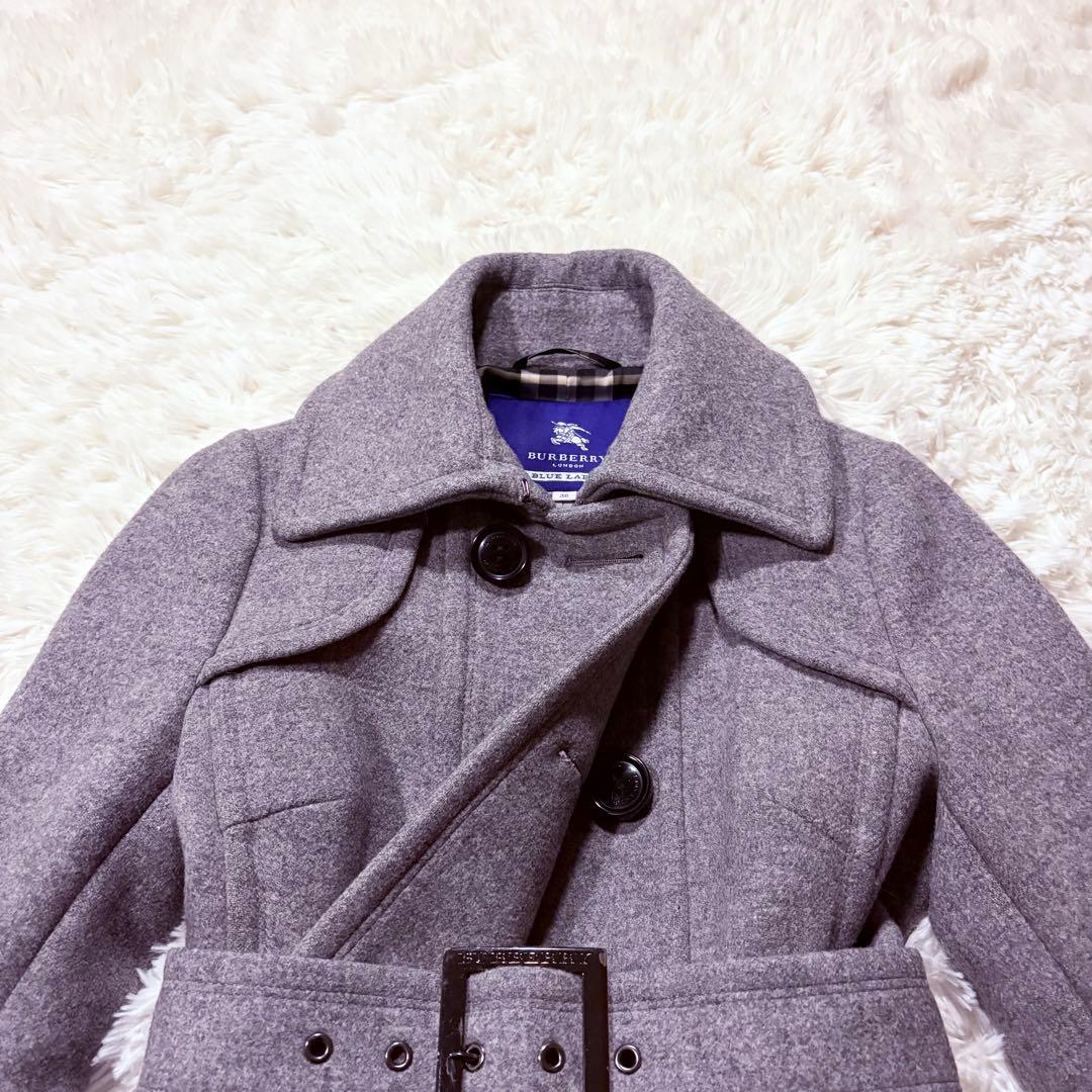 バーバリー ブルーレーベル アンゴラ ウール ベルテッドコート Aライン