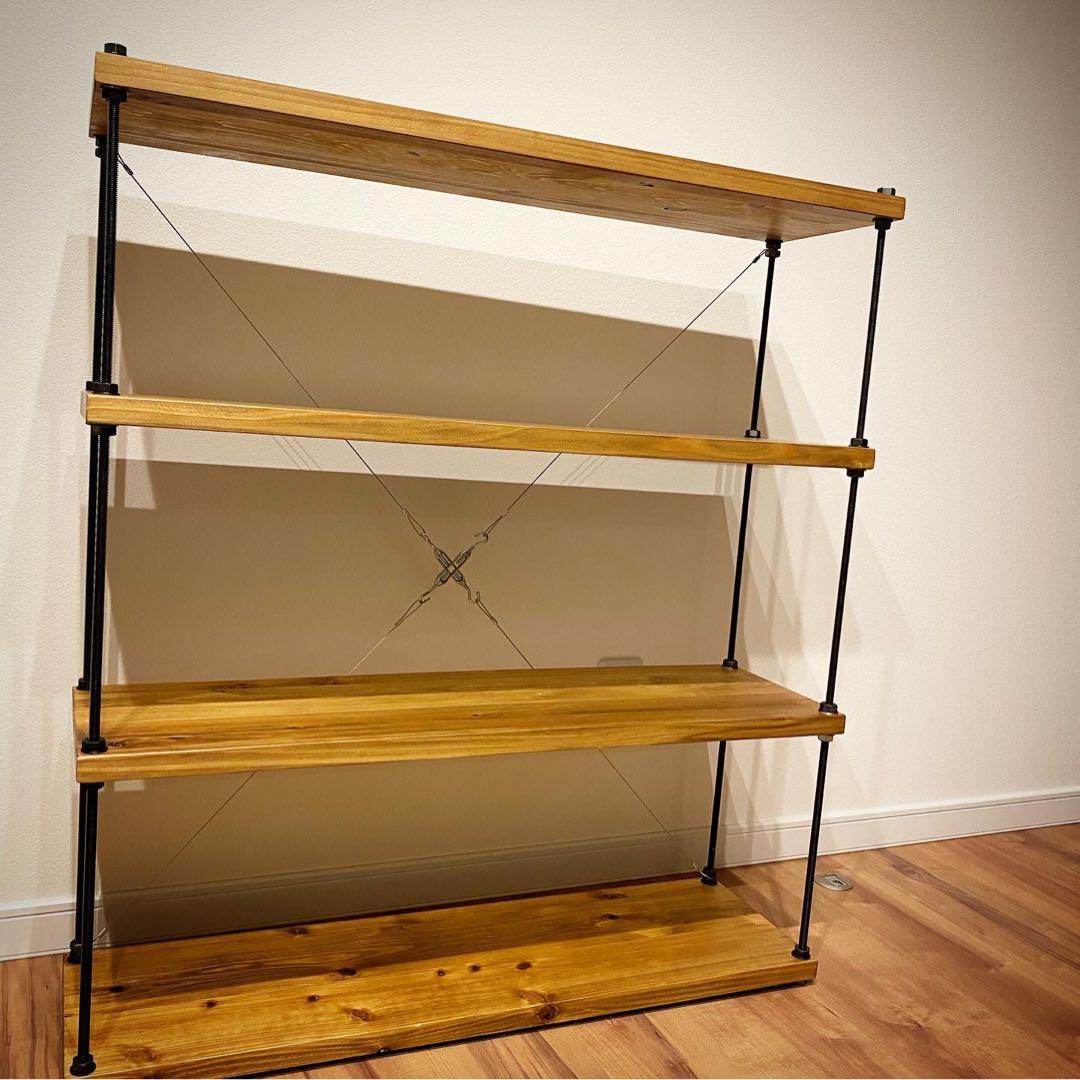 幅60cm☆ワイヤークロス 木製ラック☆食器棚☆木製シェルフ☆アイアンラック