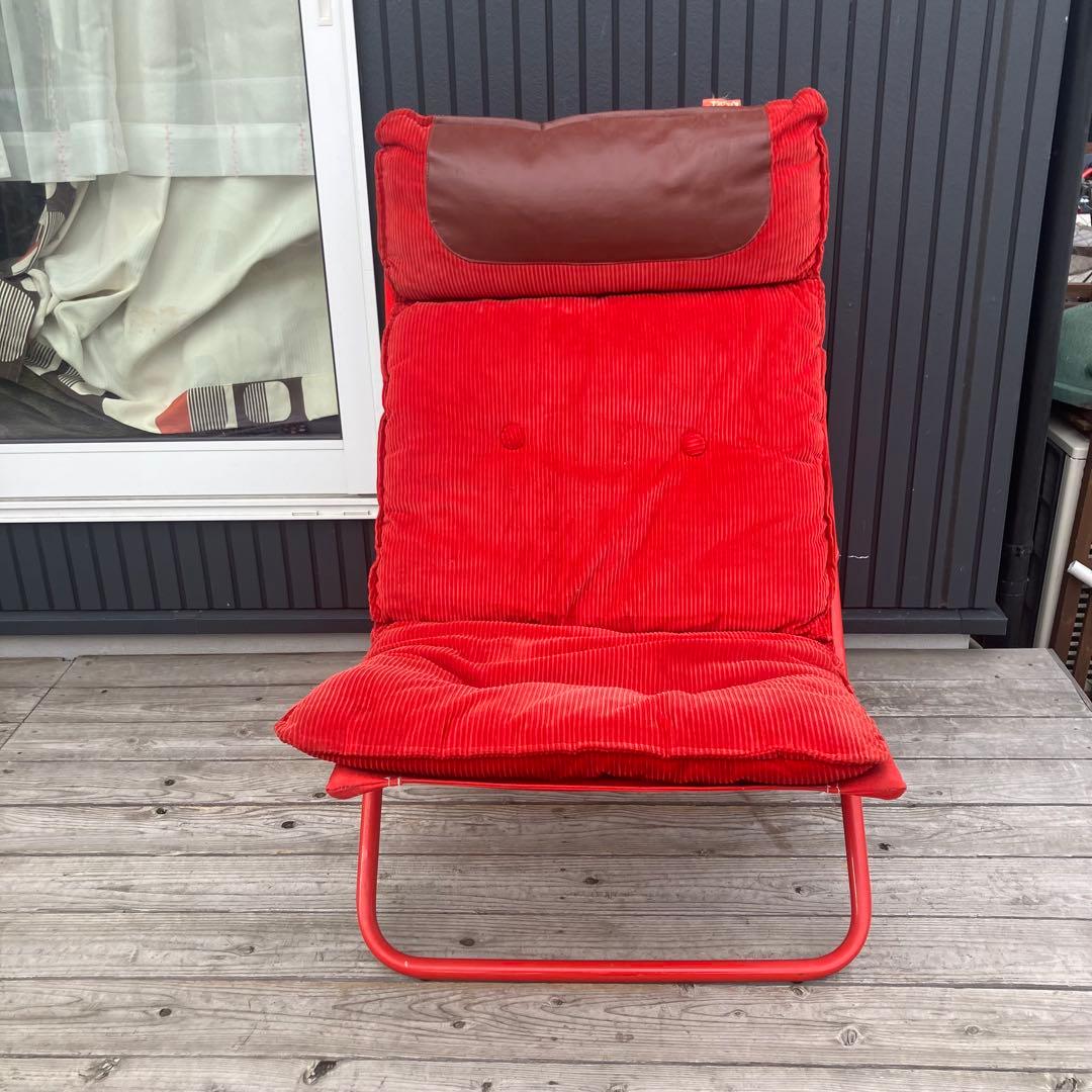 昭和レトロ 太郎&花子の家具 鉄製フレーム コーデュロイアウトドアチェア 赤