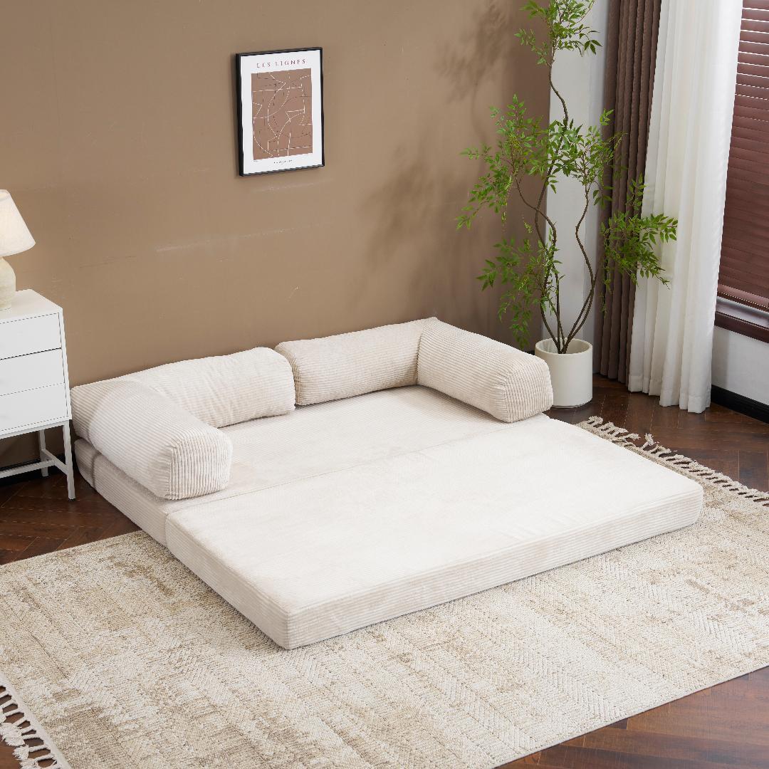 巡査部長★【ベージュ】ソファベッド 組立て不要 二人/三人掛け コンパクト