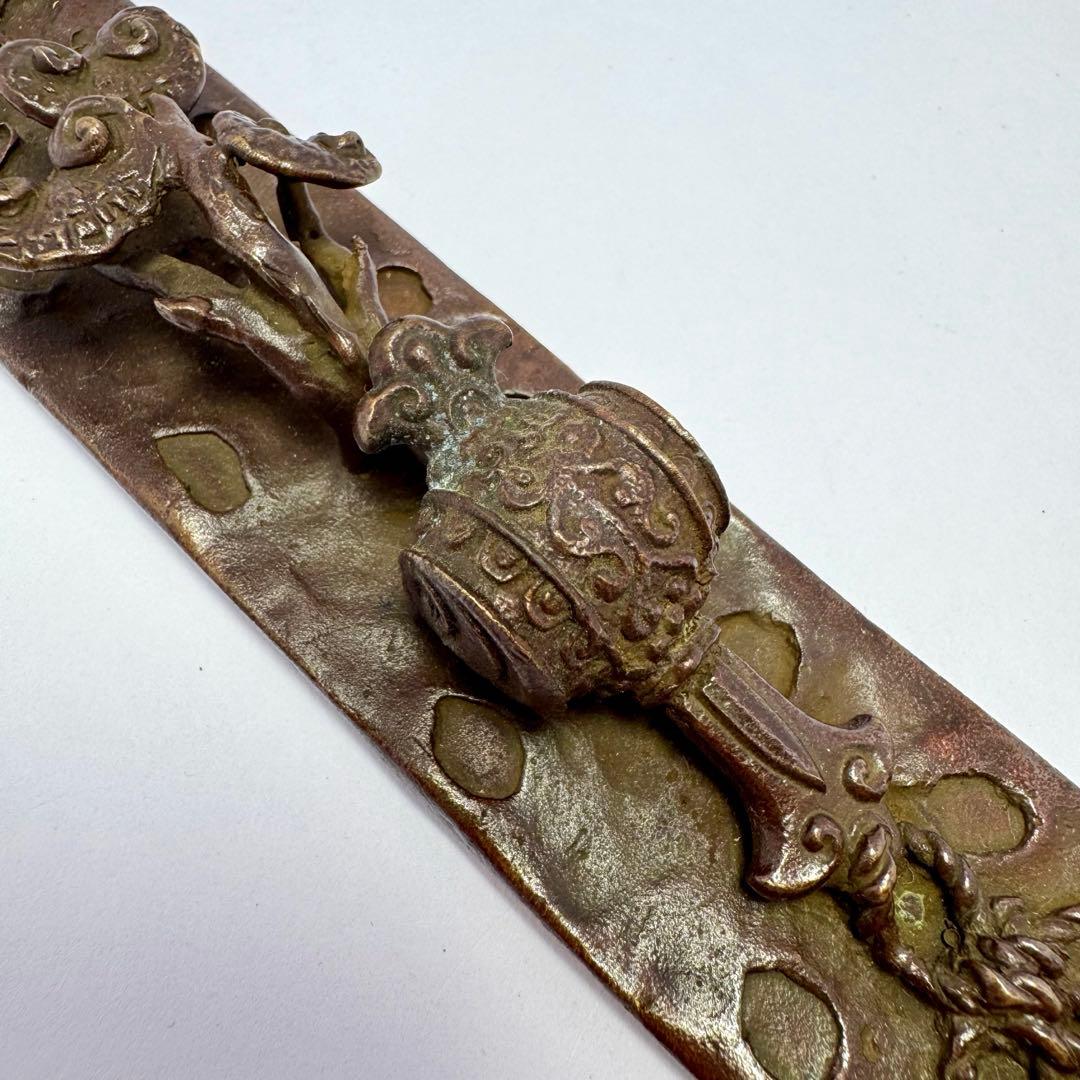 未使用 文鎮 ペーパーウエイト 高岡銅器 二上常太郎作 福禄寿 小槌 共箱