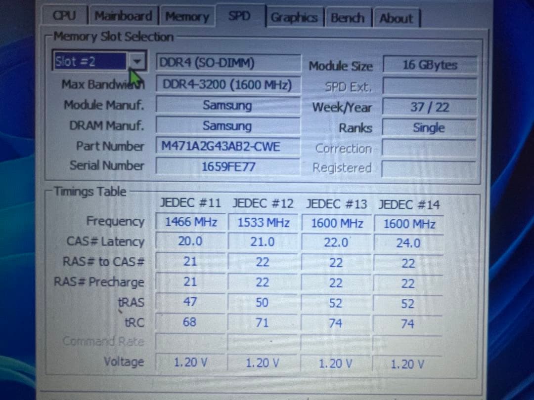 SamsungDDR4-3200AAメモリ16GB 2枚 合計32GB