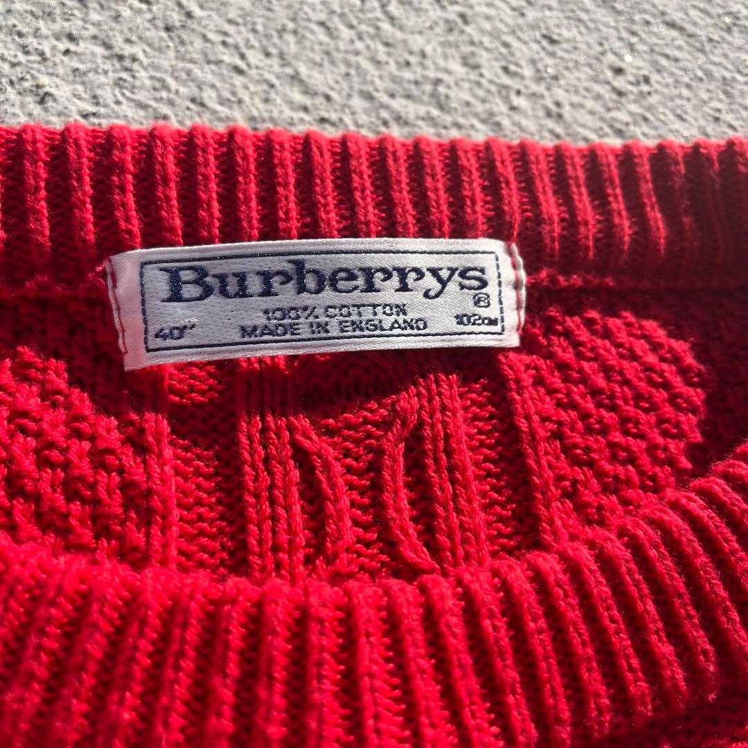Burberry バーバリー　刺繍ナロゴ ケーブル編みニットセーター　90s 赤