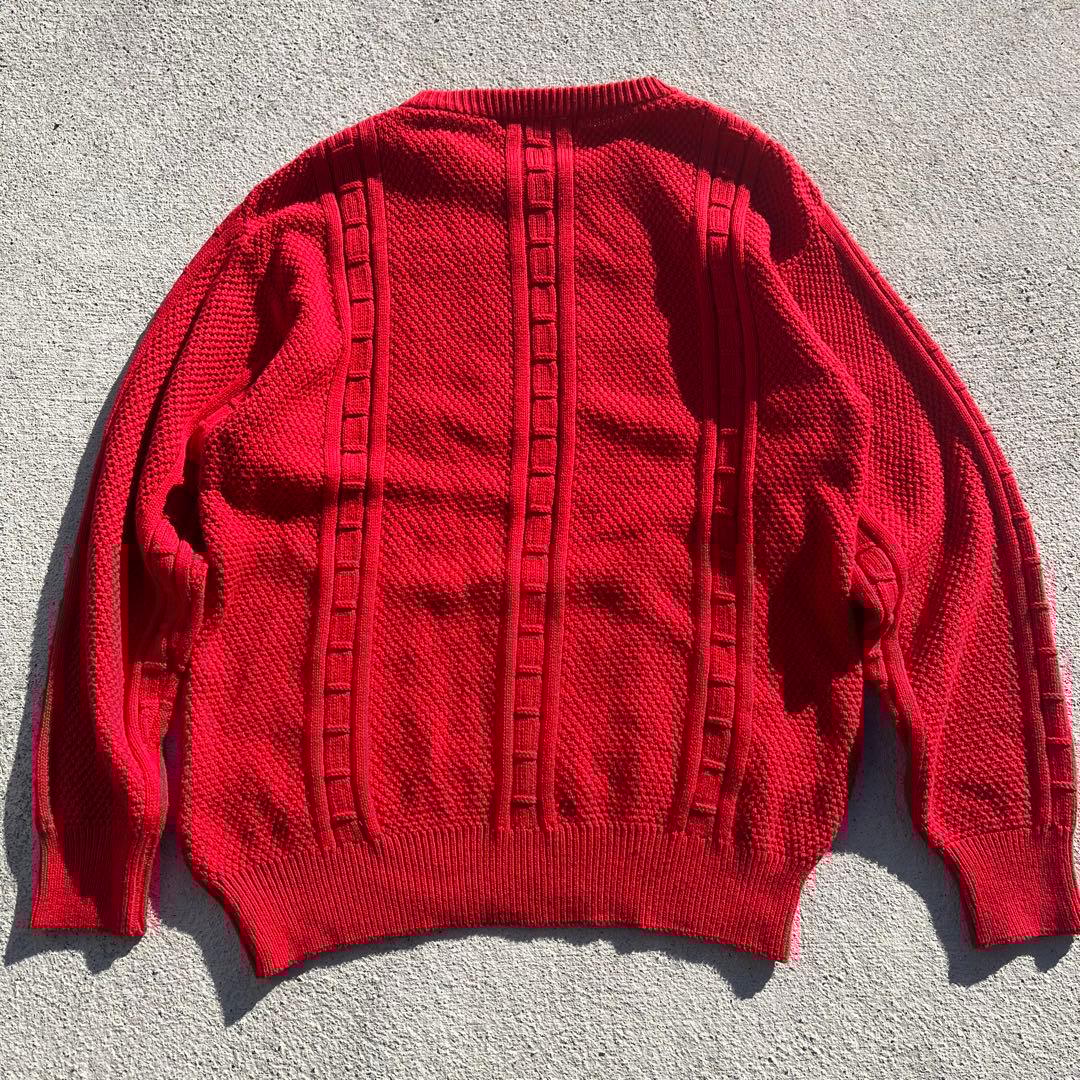 Burberry バーバリー　刺繍ナロゴ ケーブル編みニットセーター　90s 赤