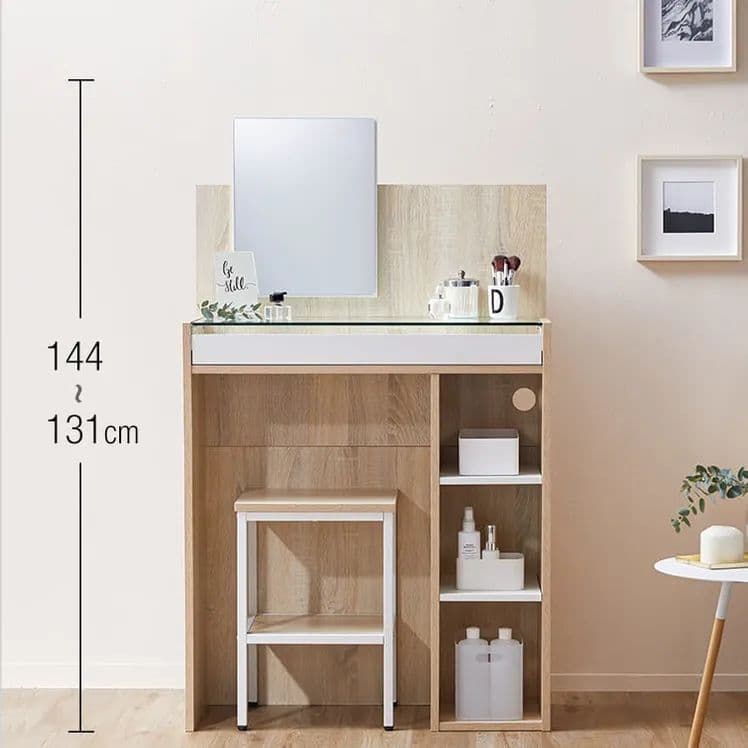 ドレッサー鏡台鏡メイク台チェア付きコンパクト省スペース棚木目調ガラス天板引き出し