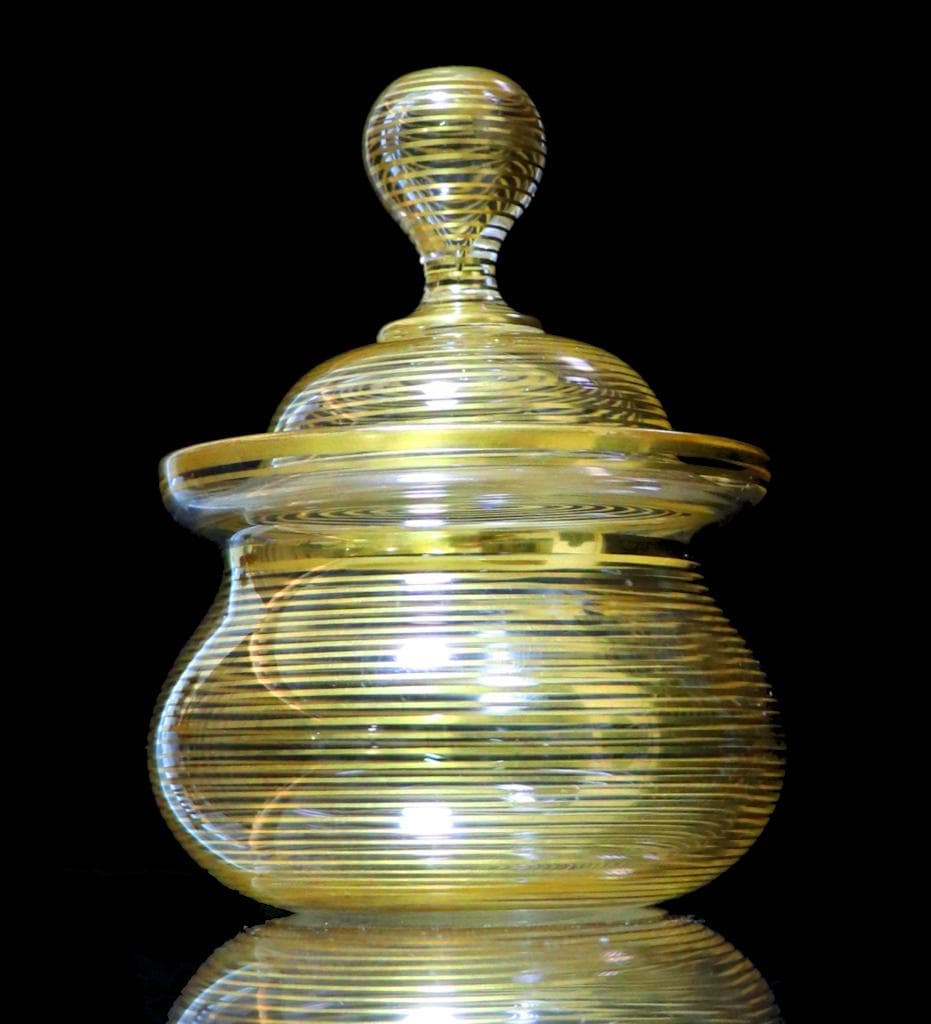 オールド・バカラ 明治～大正時代 春海商店特注 金彩千筋紋 大型蓋物