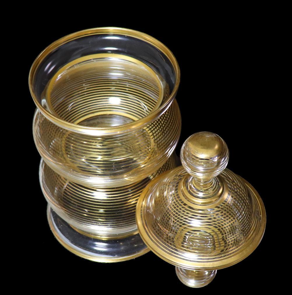 オールド・バカラ 明治～大正時代 春海商店特注 金彩千筋紋 大型蓋物