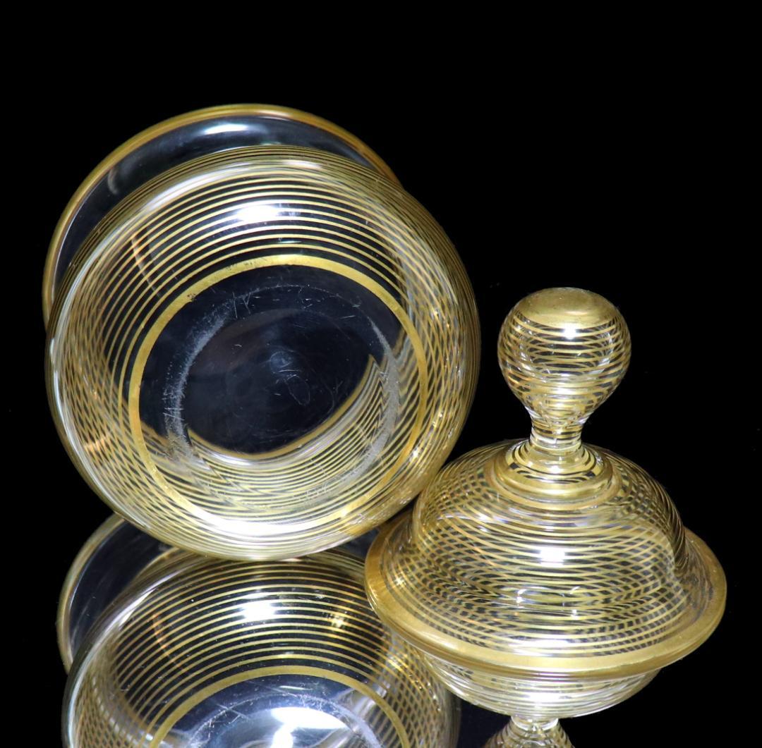 オールド・バカラ 明治～大正時代 春海商店特注 金彩千筋紋 大型蓋物