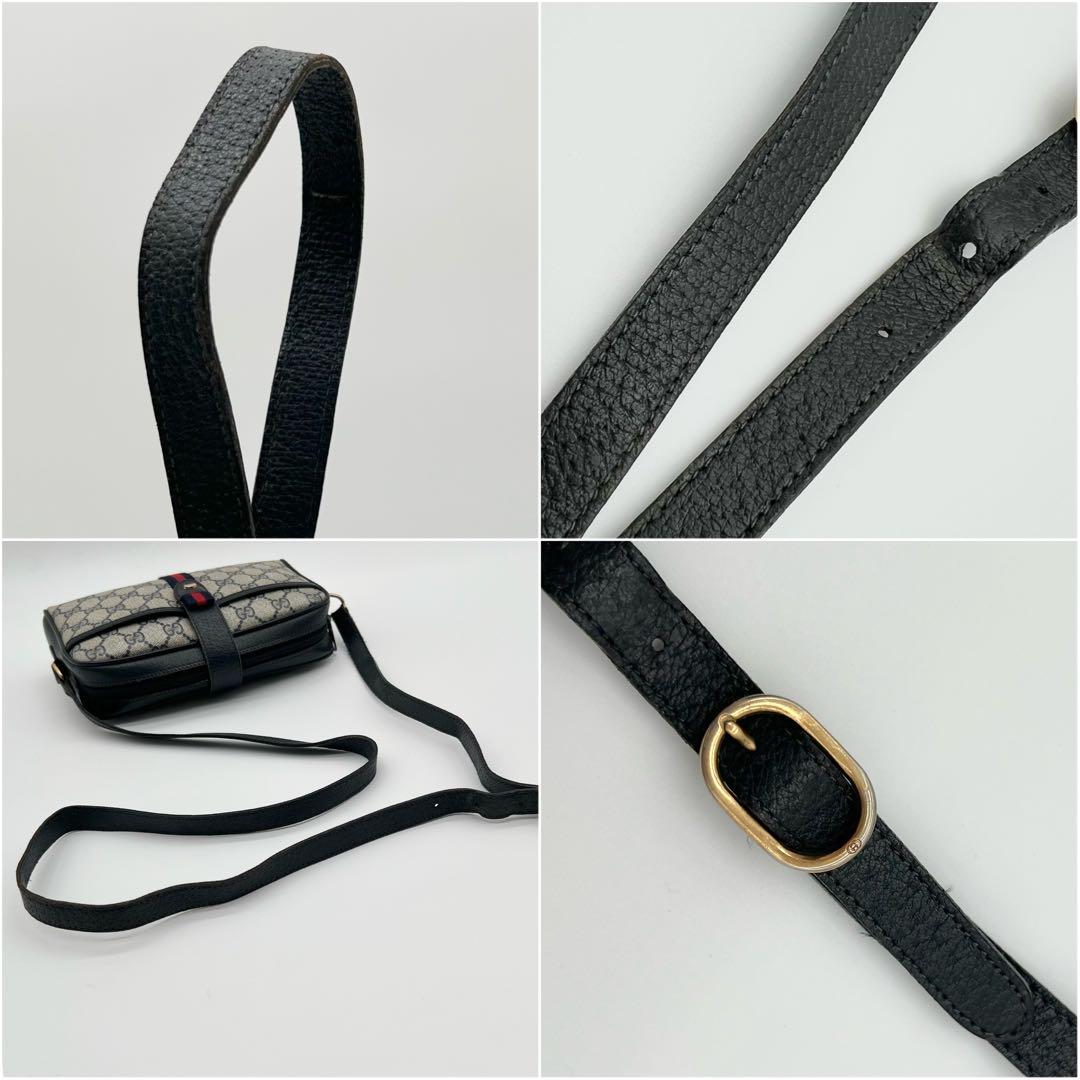 GUCCI シェリーライン GG ネイビー ショルダーバッグ レザー 箱付き