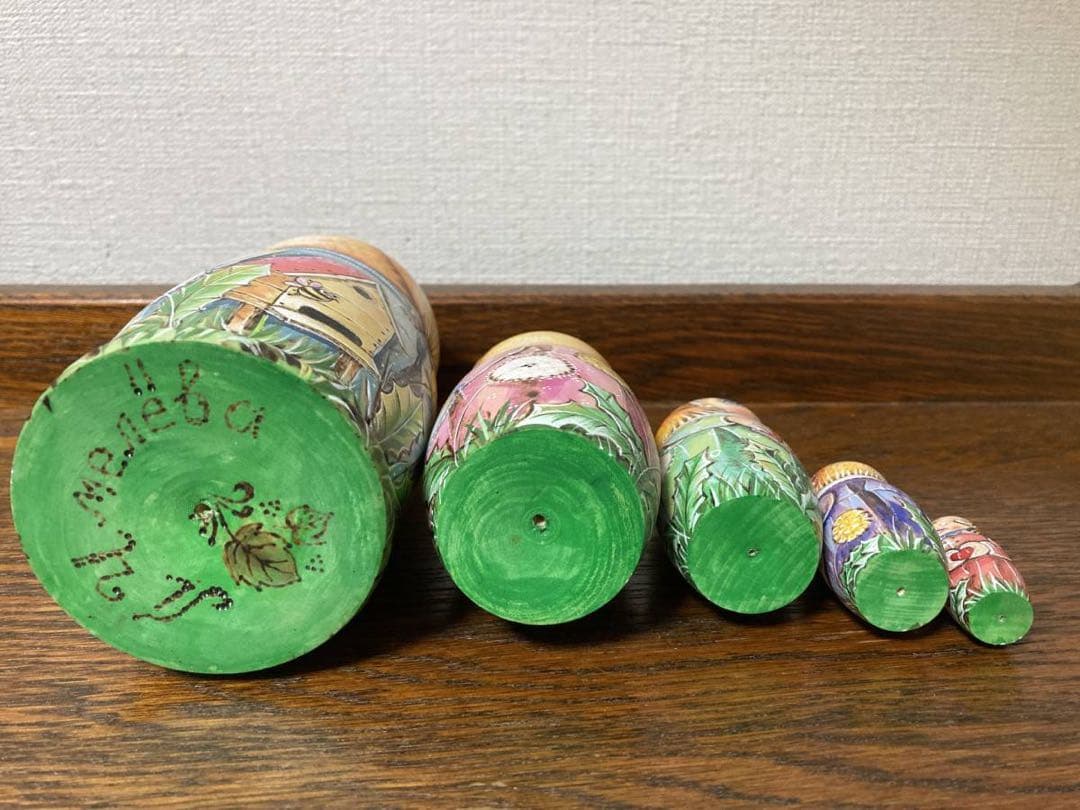 ロシア雑貨☆『タンポポ』ウッドバーニング マトリョーシカ(5P)ミラ作