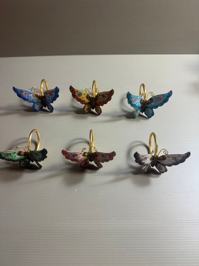 1563 金属工芸　蝶　飾物　6客