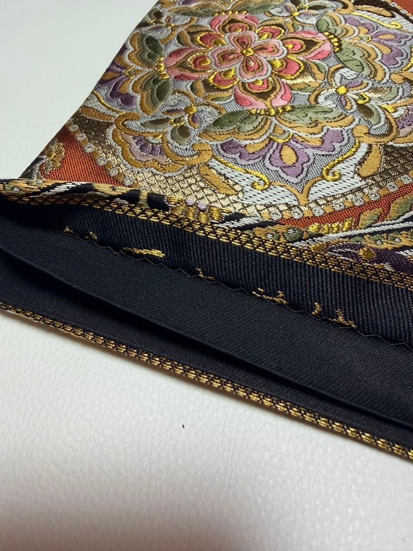 高級 袋帯 正絹 六通柄 ブラック ゴールド 花文様 フォーマル 訪問着