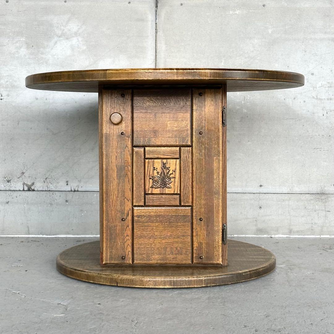 ✦70s✦ 昭和レトロ マルニ木工 円形テーブル 収納キャビネット付き 喫茶店