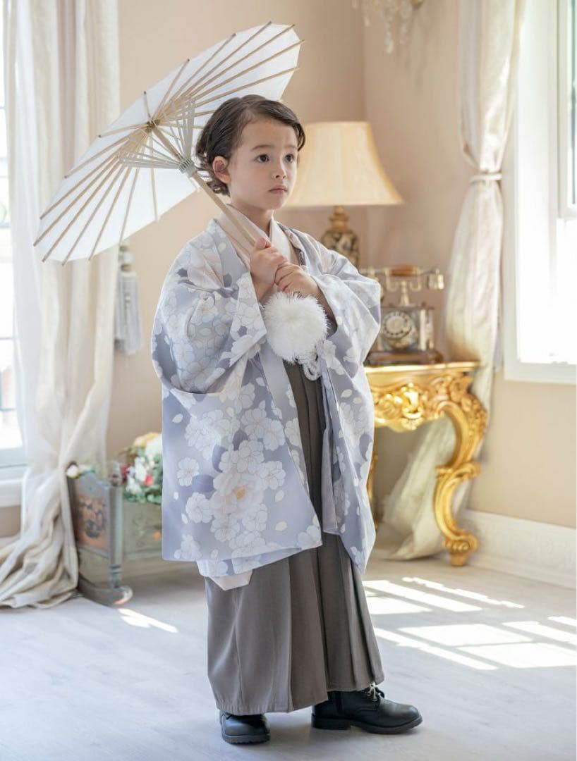キッズ　和装お揃いコーデ　八重桜ネージュ柄　七五三