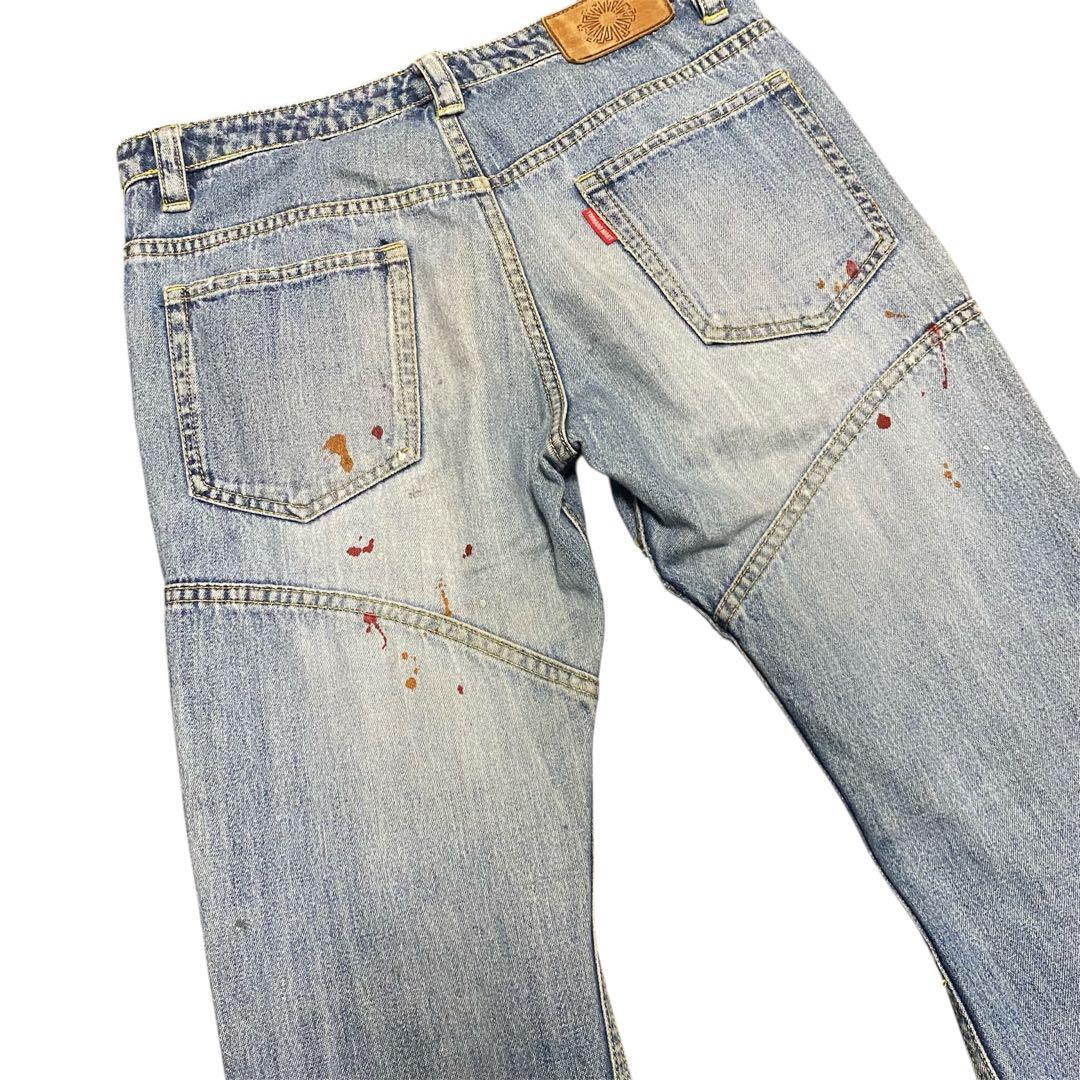 00s TORNADO MART レースアップ クロス刺繍 フレア デニム