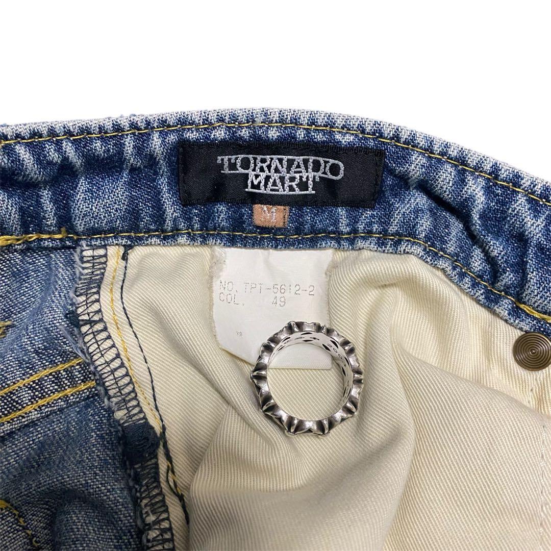 00s TORNADO MART レースアップ クロス刺繍 フレア デニム
