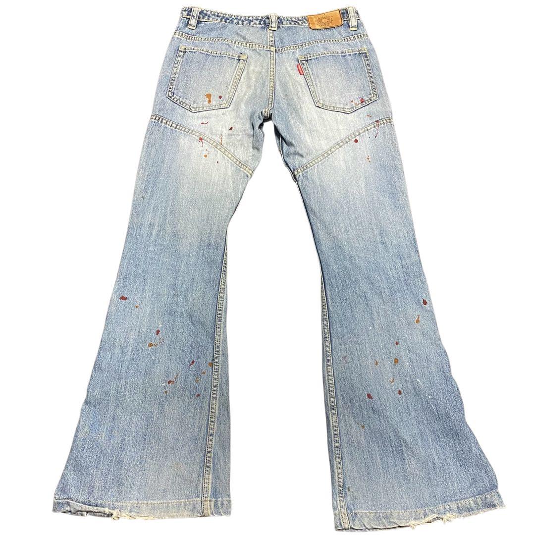 00s TORNADO MART レースアップ クロス刺繍 フレア デニム