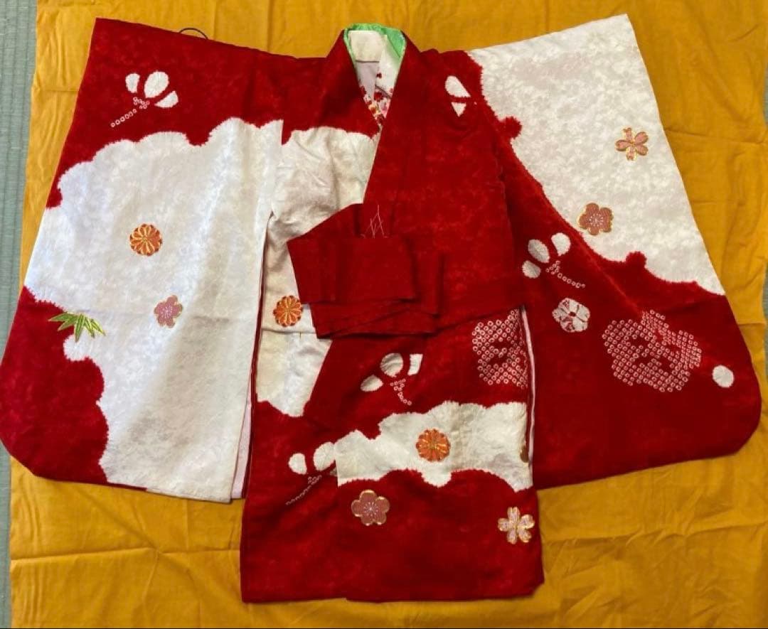 定価10万円以上高級絞り刺繍七五三着物　3歳被布長襦袢草履鞄髪飾りフルセット