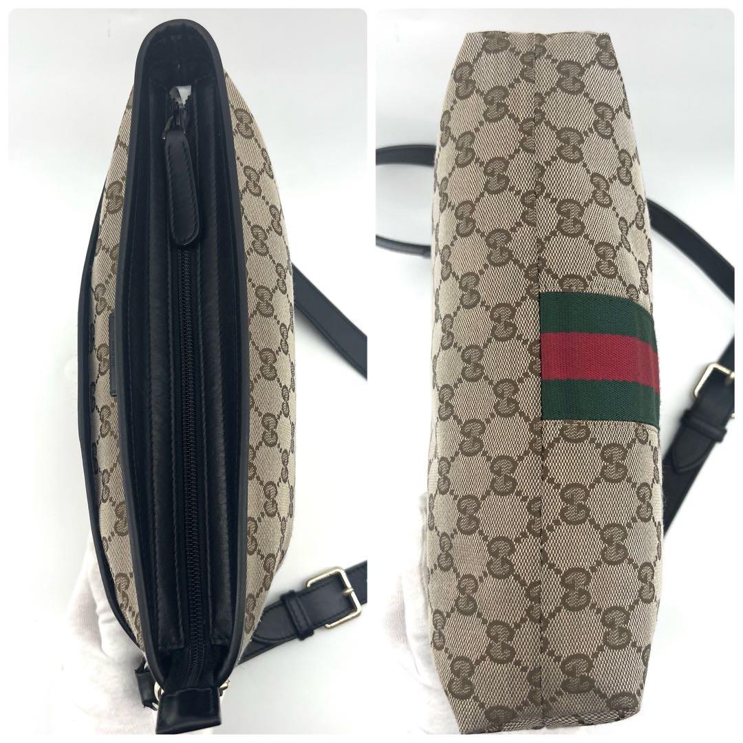 美品　GUCCI　ショルダーバック　サコッシュ　キャンバス　本革　シェリーライン