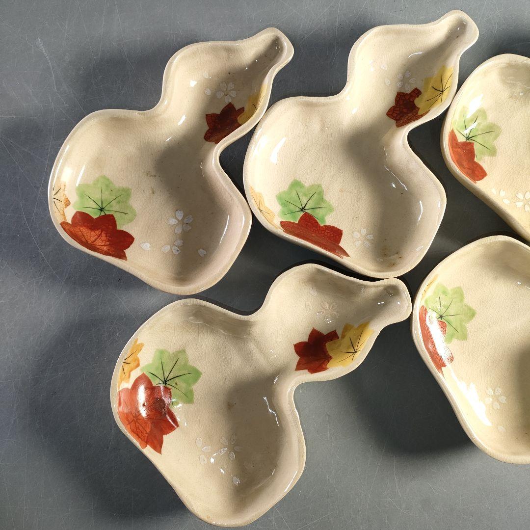 A1366-5/平安萬珠堂/雲錦紅葉絵盆皿10客/共箱/飾皿/菓子皿/懐石道具/