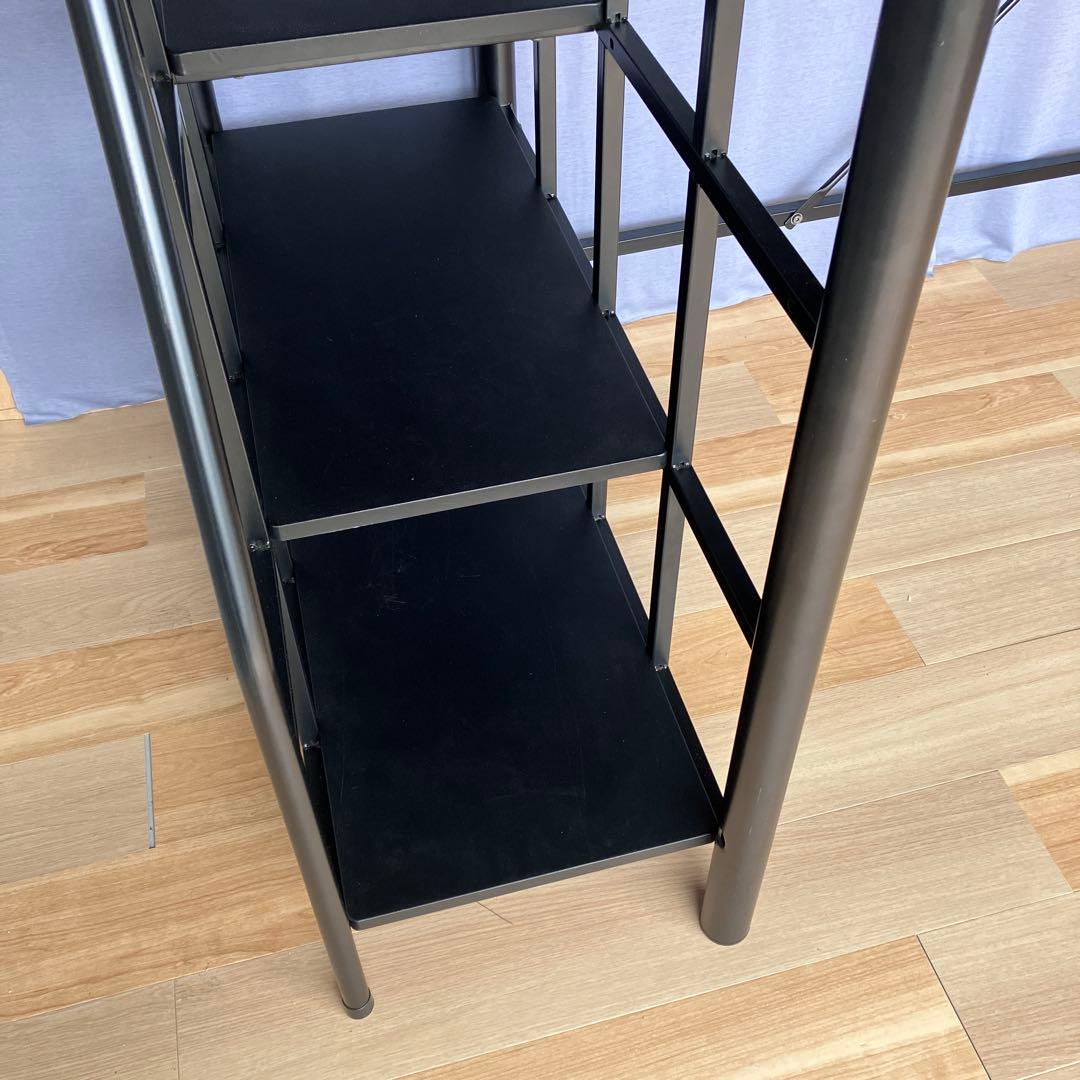 ロフトベッド階段式 スチール製 黒 宮&2口コンセント