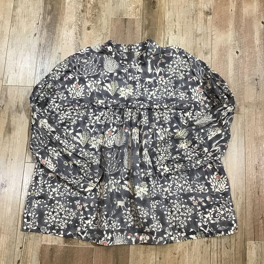 値下げNIMES リバティプリントフリル切替ブラウス　 ゆったりサイズ
