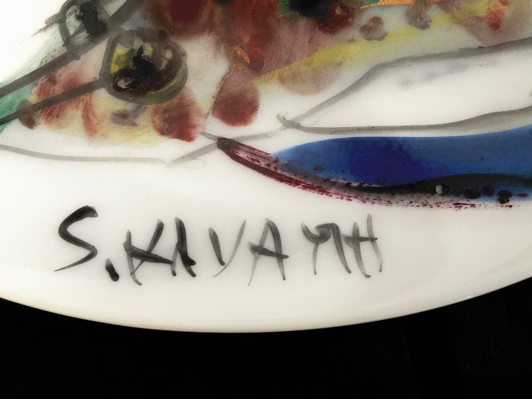 稀少！加山四郎(1900~1972)自筆絵付皿「鰈ほうぼうと鰈の図」供箱入