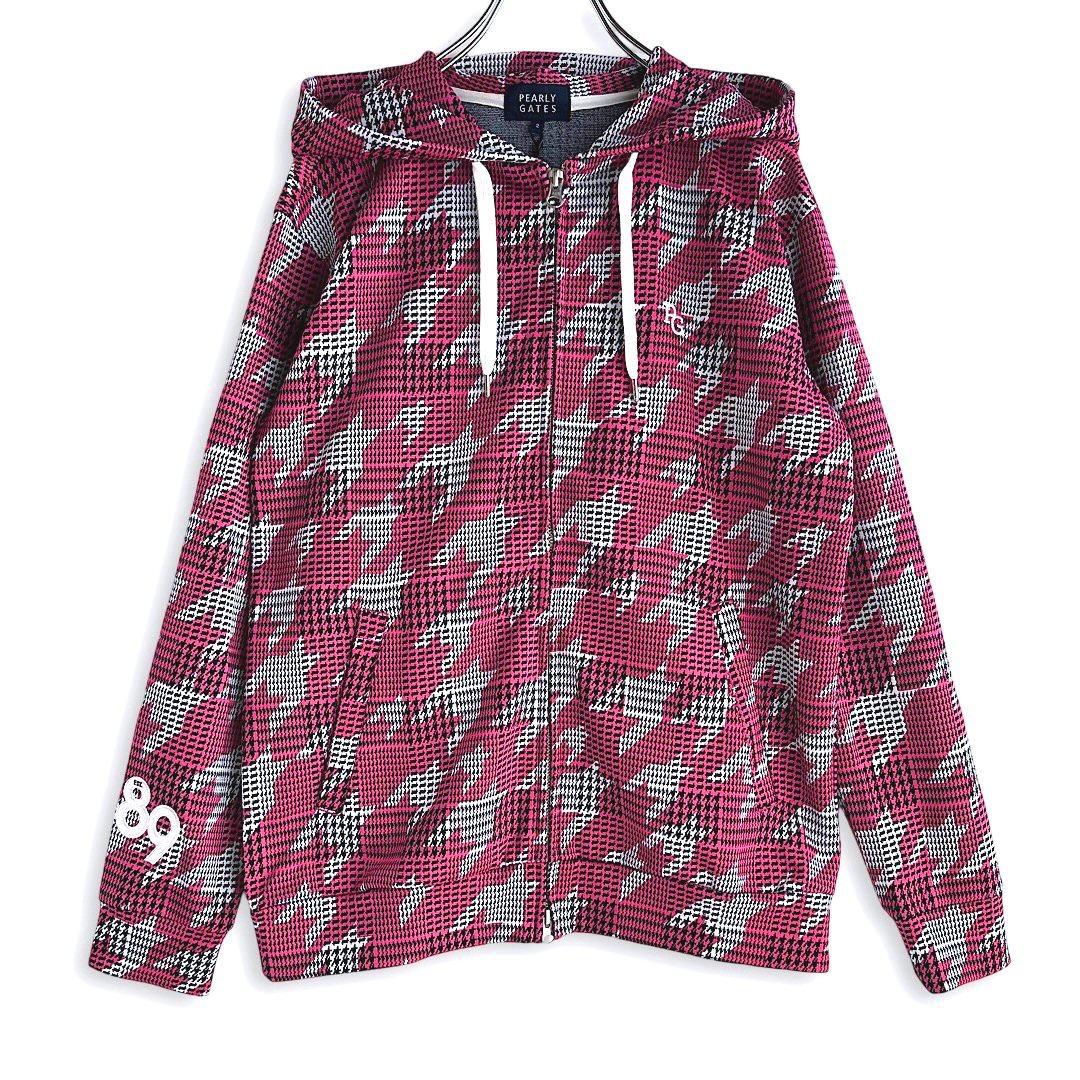146 パーリーゲイツ 長袖パーカー スエット フード ピンク チェック 0 S