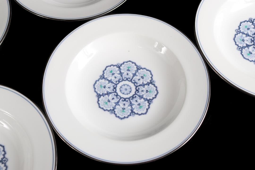 大倉陶園 呉須正倉院 OKURAスープ皿 6枚 プラチナ彩 ハンドペイント