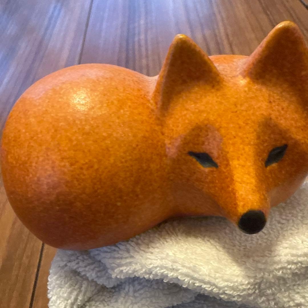 リサラーソン　陶器置物 オレンジ レア　キツネ　狐