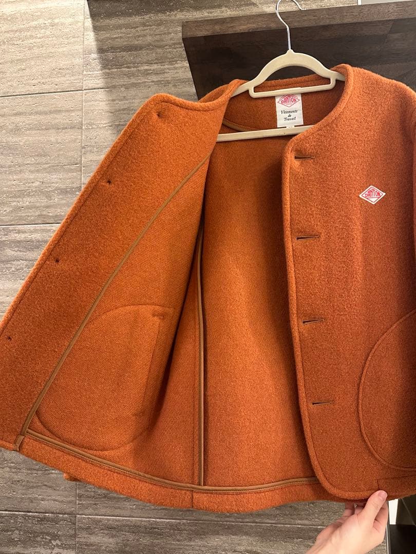 DANTON ウールノーカラーコート オレンジ