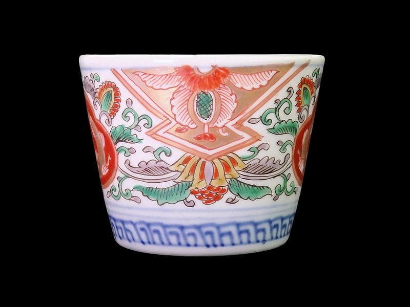 古伊万里　金襴手　双魚に花唐草の図　蕎麦猪口　E221AS-fbvn
