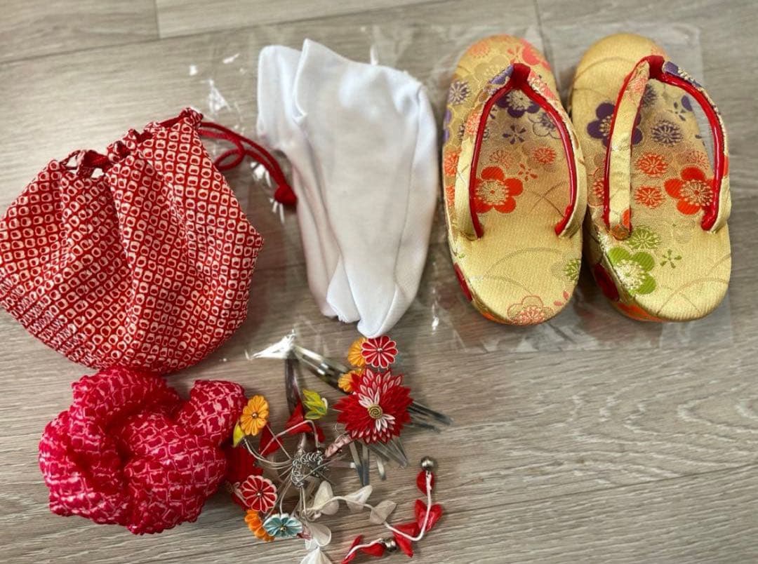 正絹 七五三　3才　セット 赤 白 鶴