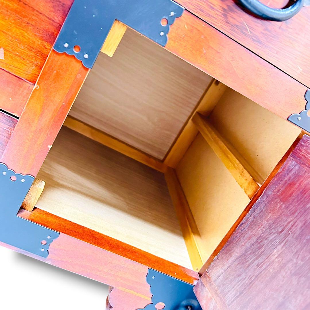 【送料無料】からくり箪笥 車箪笥 龍 雲龍金具 キャビネット レトロ 旧家