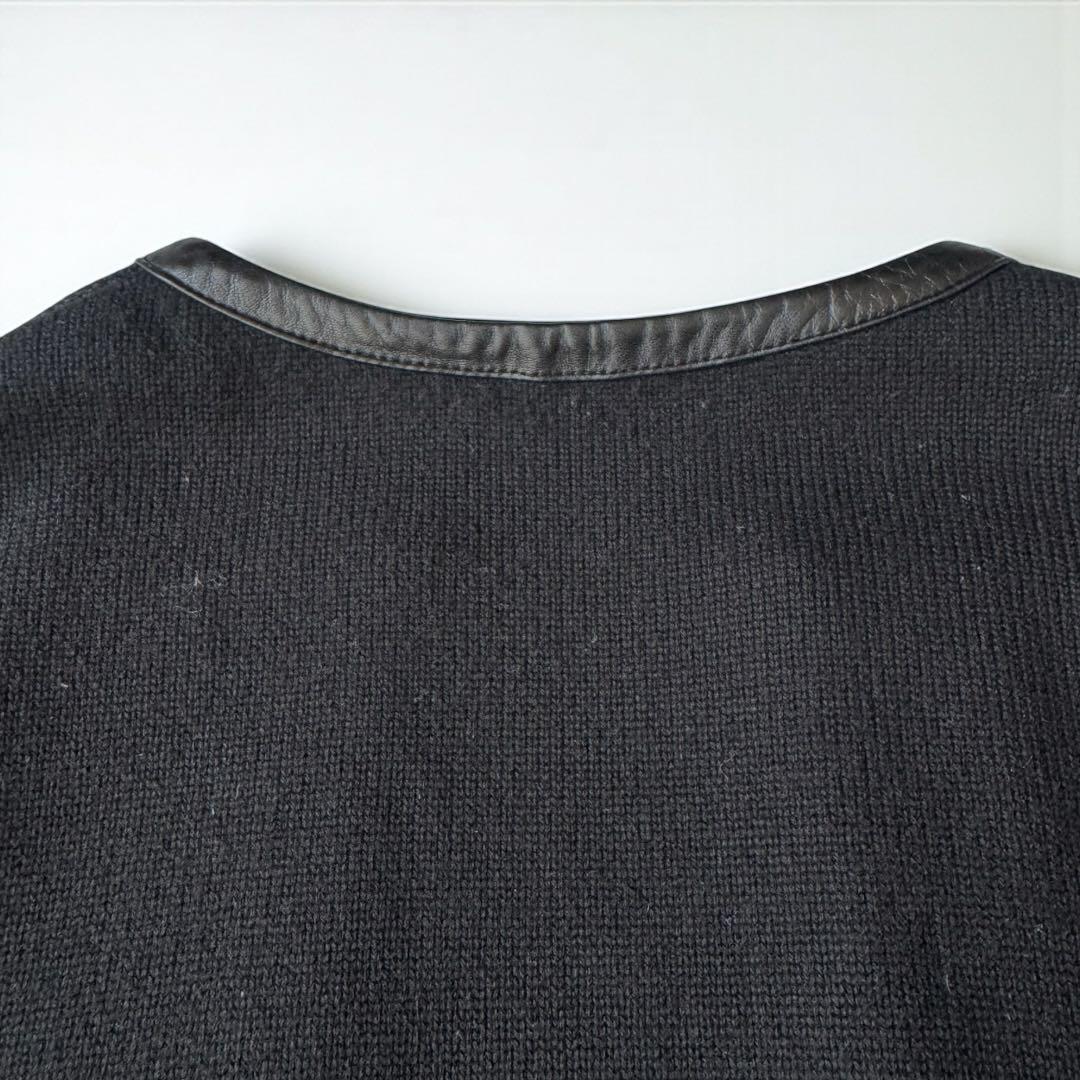 ラルフローレンブラックレーベル　カシミヤ100% レザーパイピング　ニットコート