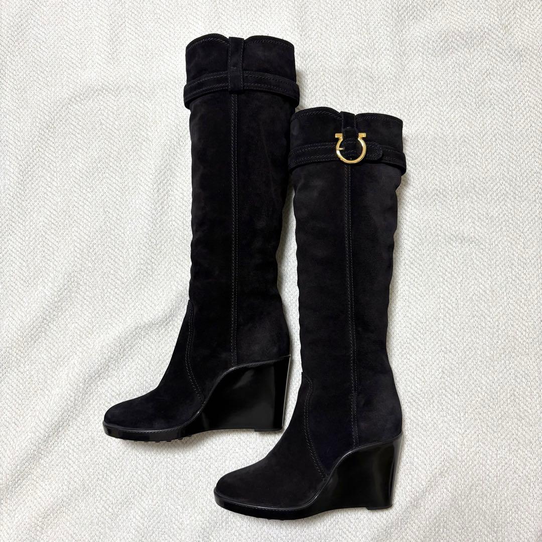 美品 Salvatore Ferragamo ガンチーニ スエード ロングブーツ