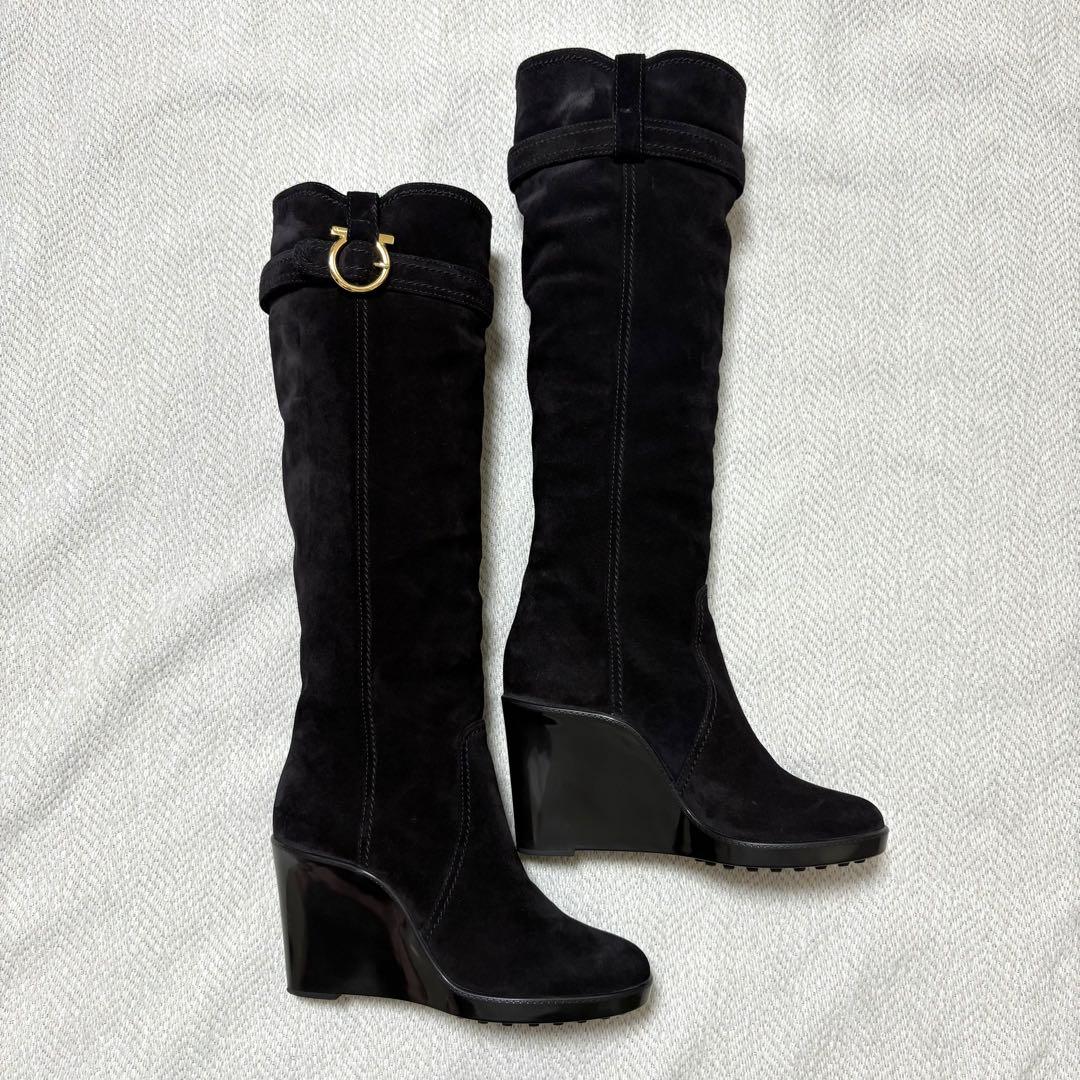 美品 Salvatore Ferragamo ガンチーニ スエード ロングブーツ