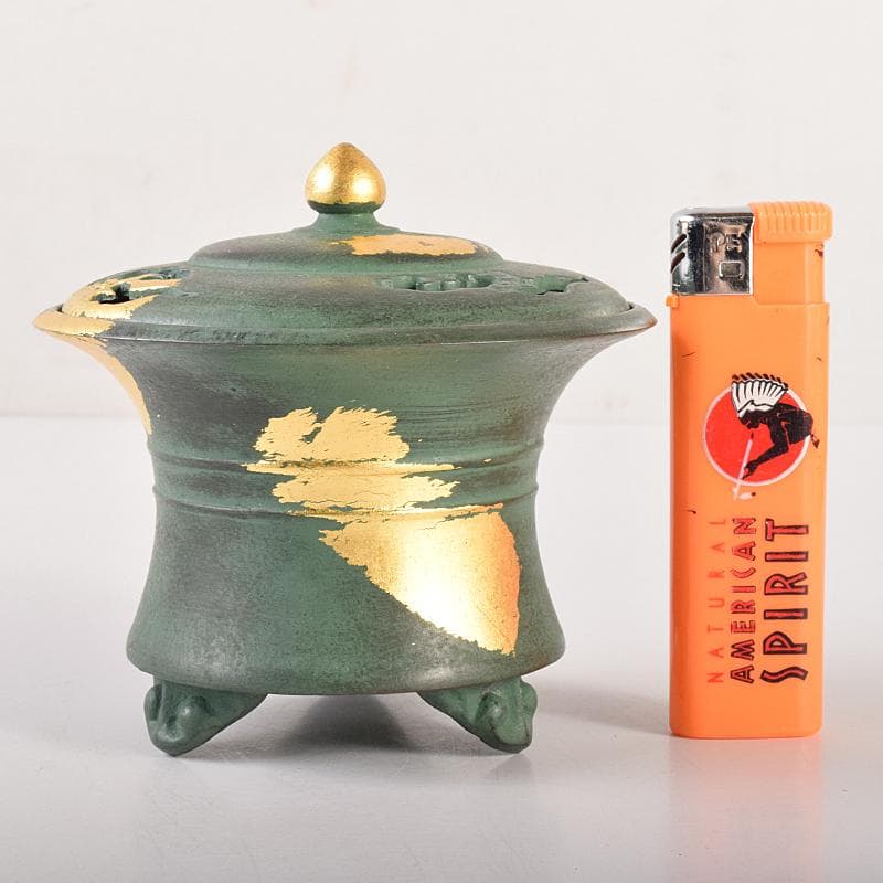 平安　秦蔵六造　塗金銅香炉　「瑞雲」　共箱　D　R7792