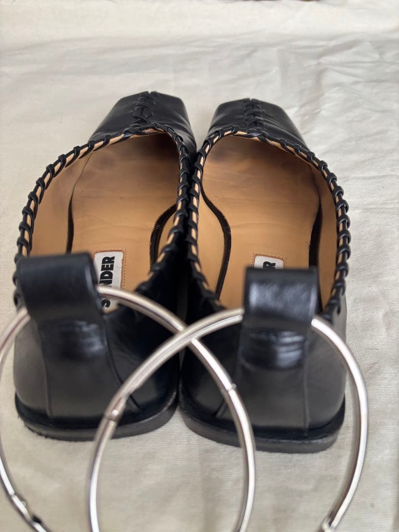 JIL SANDER ブラックレザー フラットシューズ　35