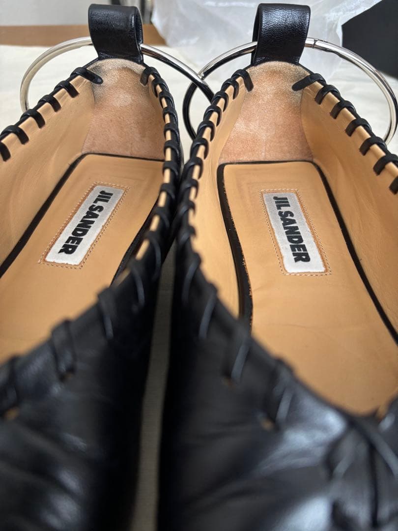 JIL SANDER ブラックレザー フラットシューズ　35