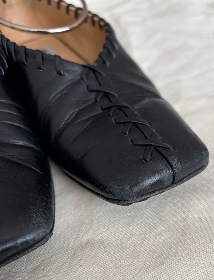 JIL SANDER ブラックレザー フラットシューズ　35