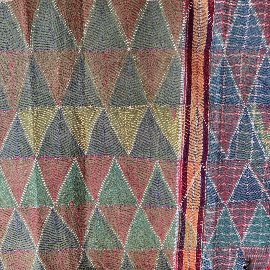 未使用＊訳アリ　ヴィンテージラリーキルト　グリーントライアングル　マルチカバー