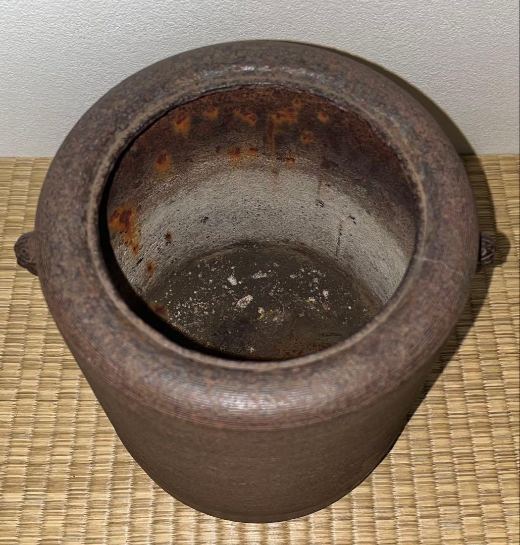 【江戸前期】糸目姥口筒釜　幕府御用釜師　大西五郎左衛門作