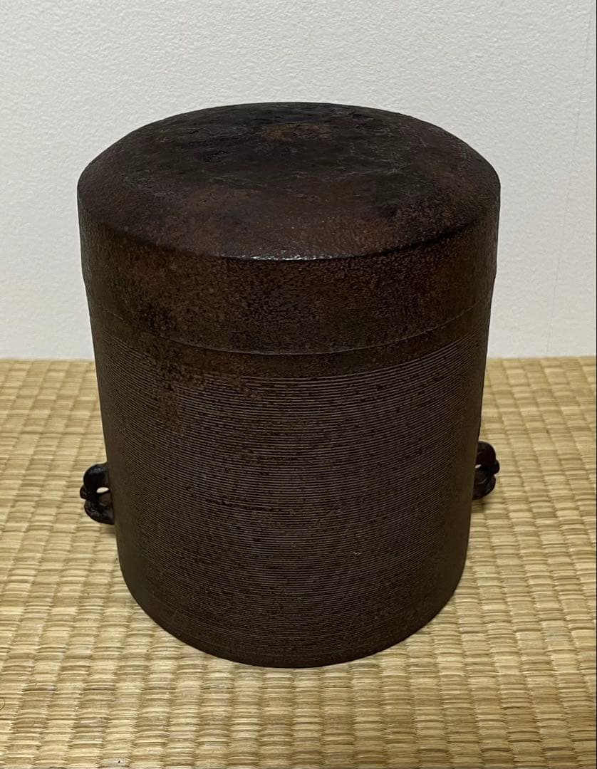 【江戸前期】糸目姥口筒釜　幕府御用釜師　大西五郎左衛門作