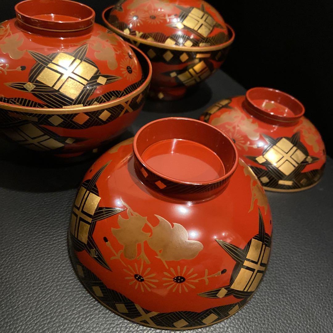 輪島塗 吉野絵蒔絵 吸物椀 共箱 美術漆器 布着本堅地 三幸堂 5客セット