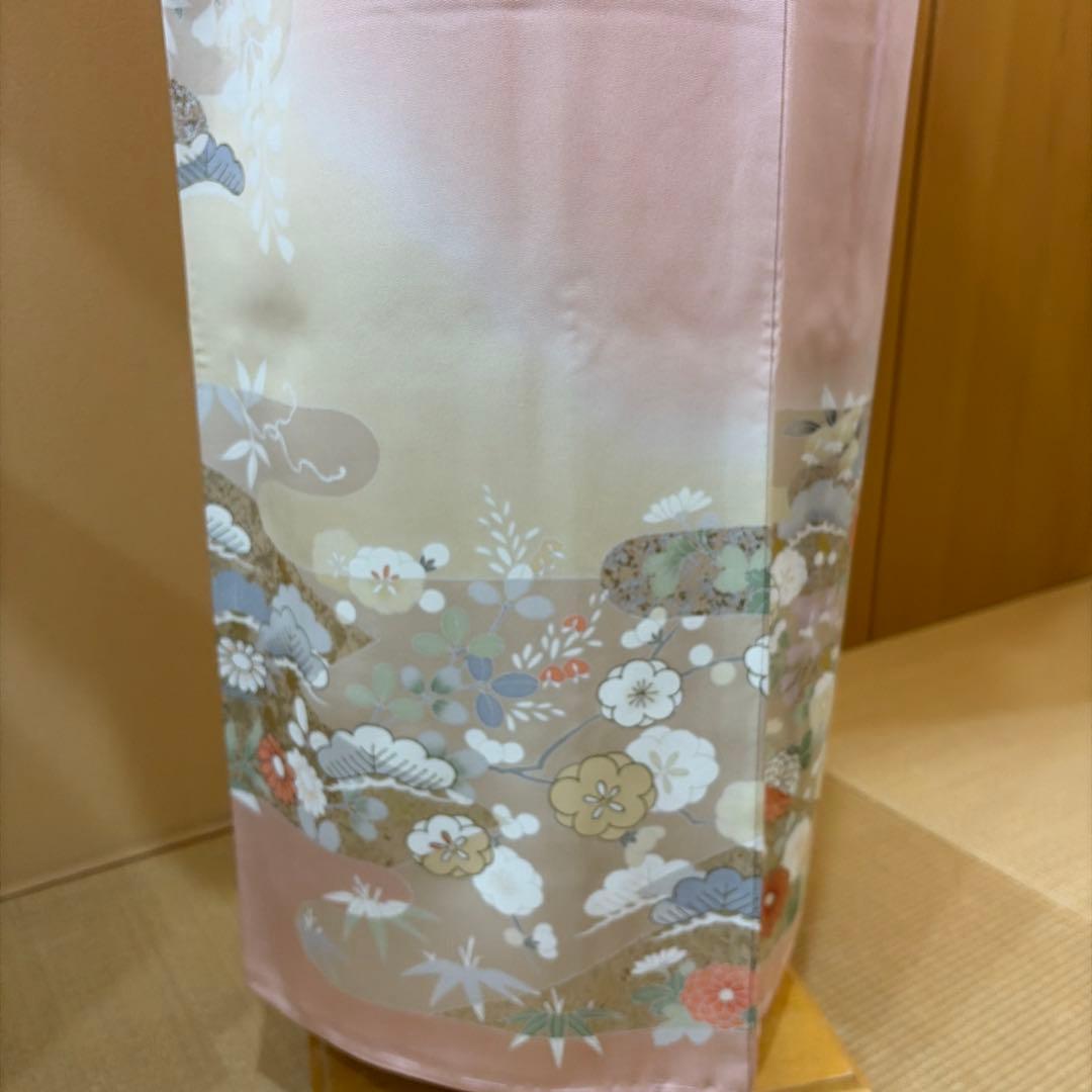 正絹未使用訪問着５点セット【長襦袢 袋帯 帯締め 帯揚げ】