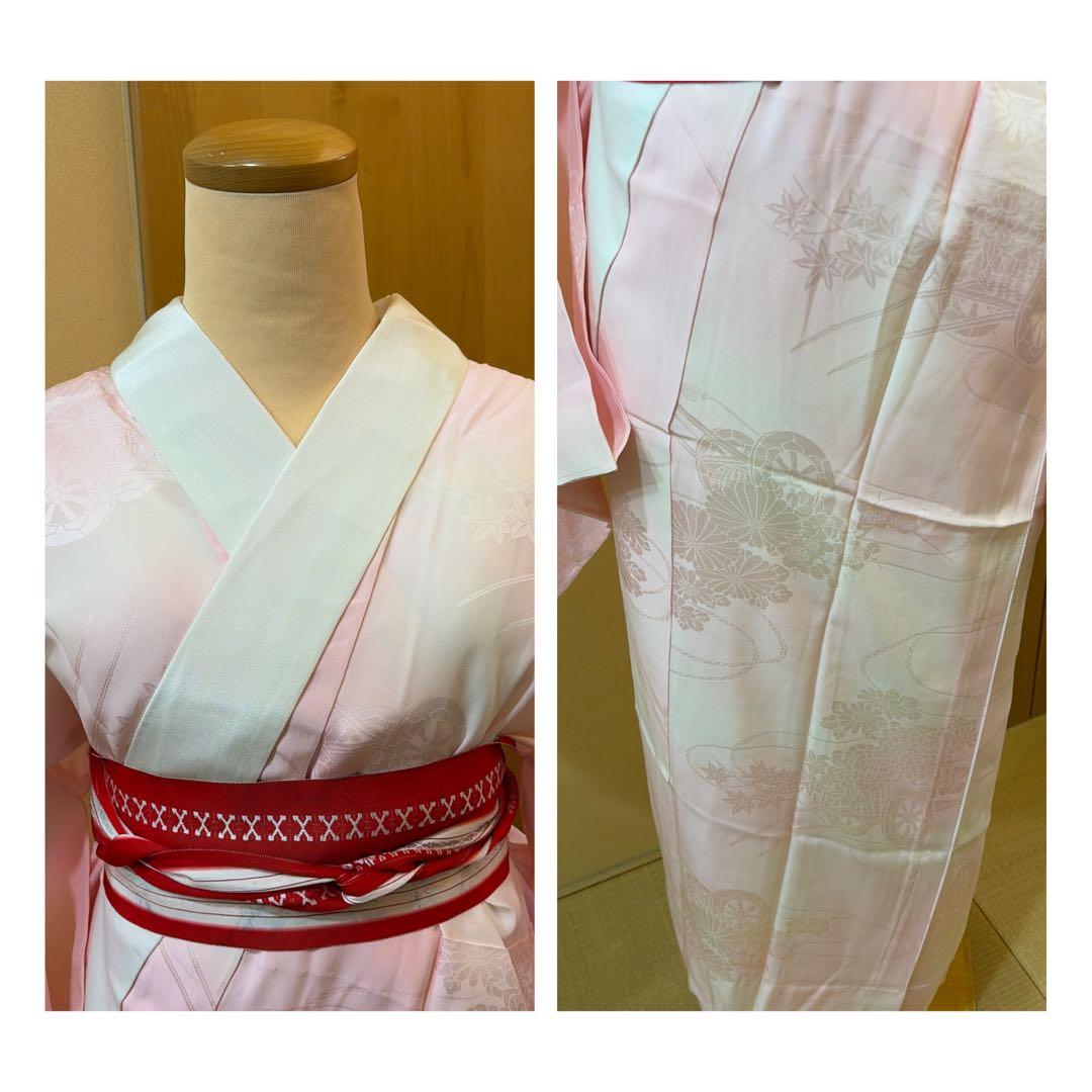 正絹未使用訪問着５点セット【長襦袢 袋帯 帯締め 帯揚げ】