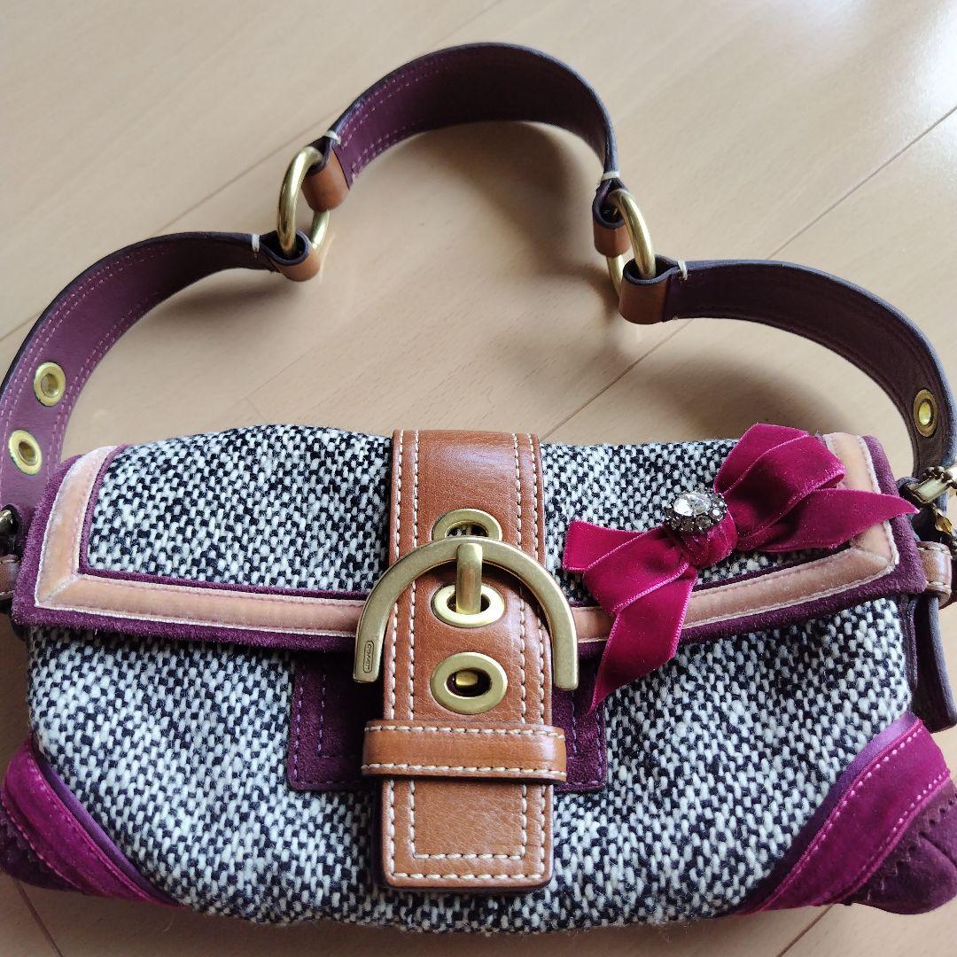 コーチ　ツイードリボンハンドショルダーバッグ