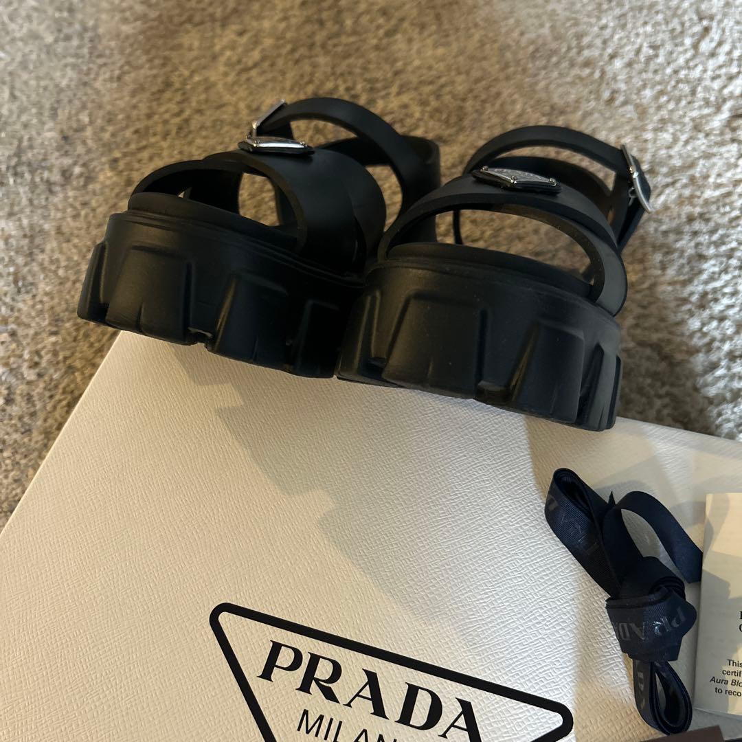 Prada プラダ　モノリス　ラバー　サンダル　黒　39