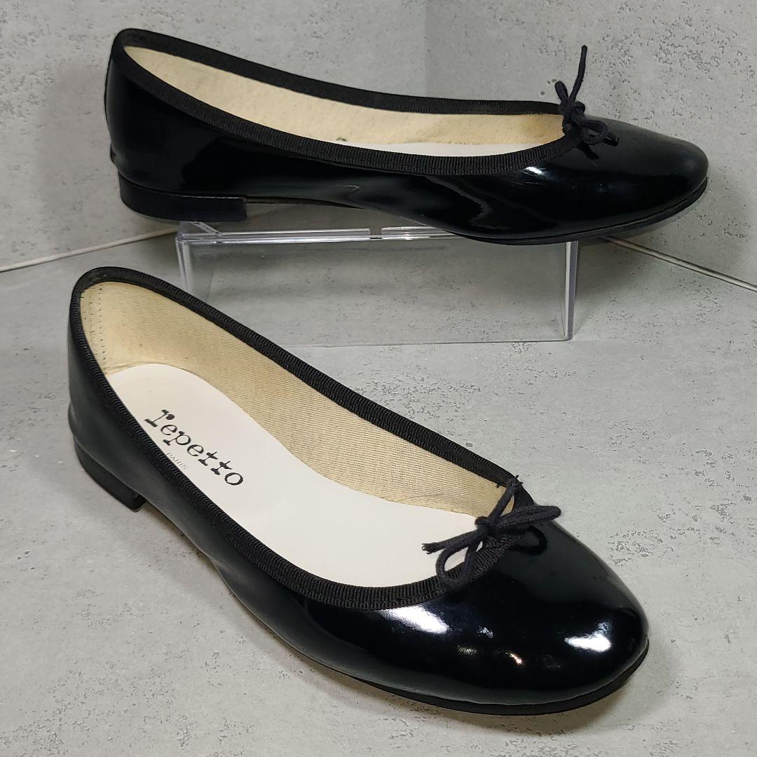 371/2【Repetto】レペット　フラットバレエシューズ　エナメル　ブラック